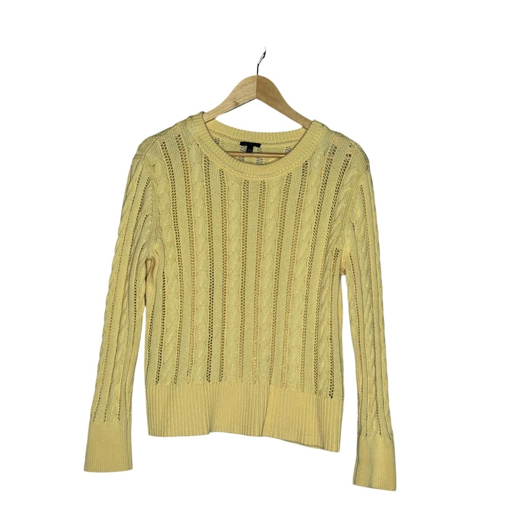 Talbots Cotton Cable Open Knit Sweater Women's M Yellow Coastal Preppy